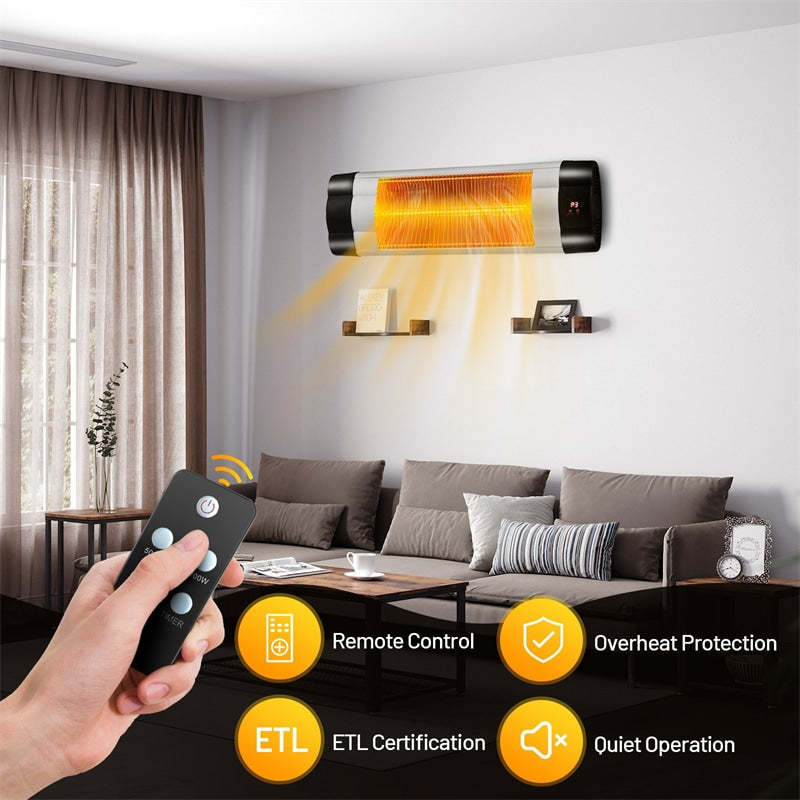 1500W Wall-Mounted Patio Heater Infrared Outdoor Heater with Remote Control & 3 Modes Adjustable