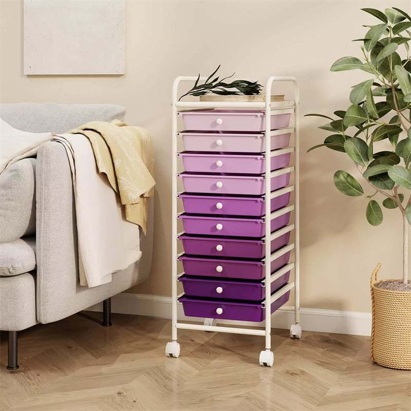 10-Drawer Rolling Storage Cart, Utility Cart with Drawers & Lockable Wheels, Mobile Art Craft Drawer Cart for Home Office, School
