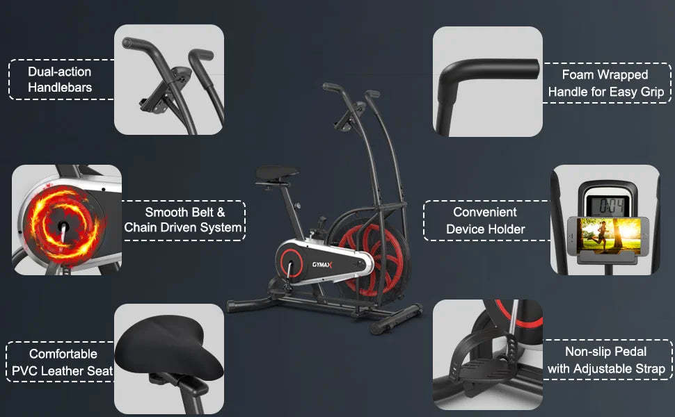Upright Air Bike Adjustable Seat Fan Exercise Bike with LCD Monitor & Built-in Wheels for Home Gym Cardio