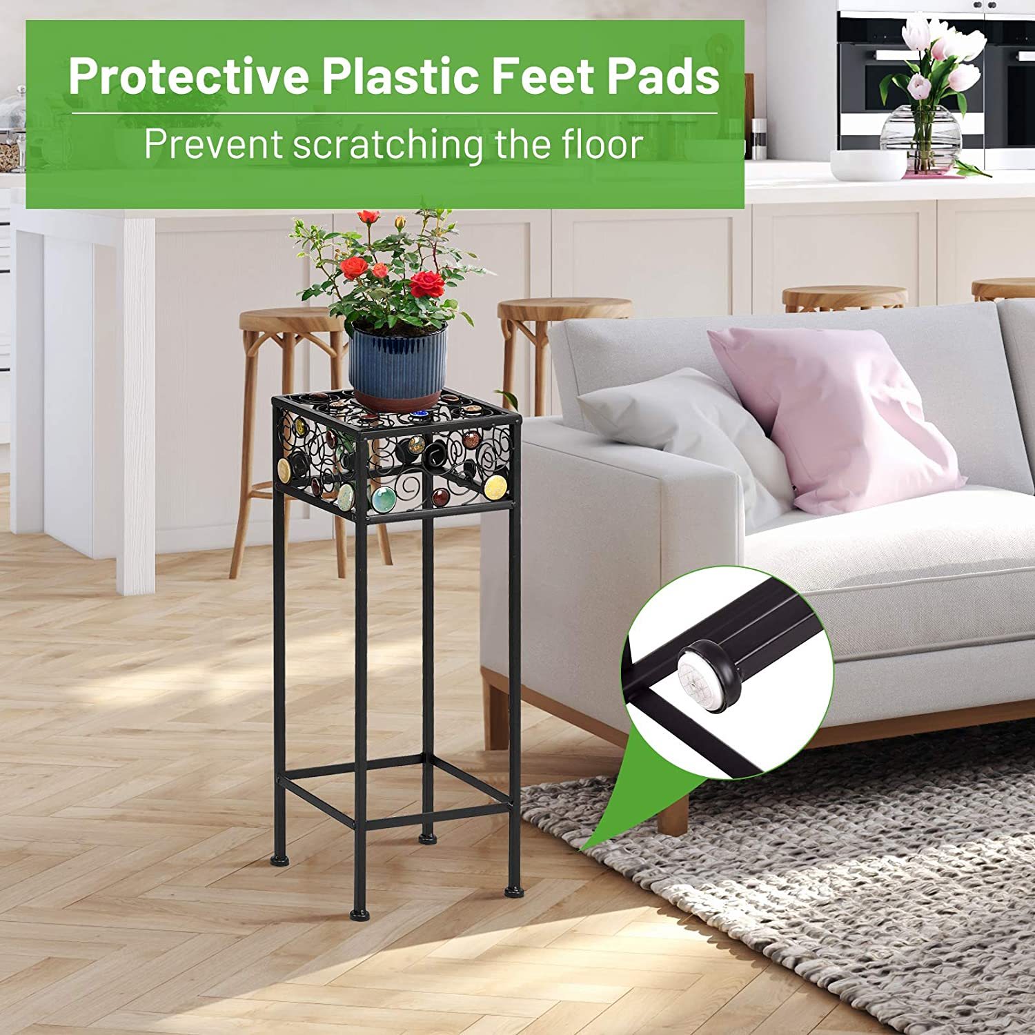 3 Pcs Square Metal Plant Stand Ceramic Beads Flower Display Rack