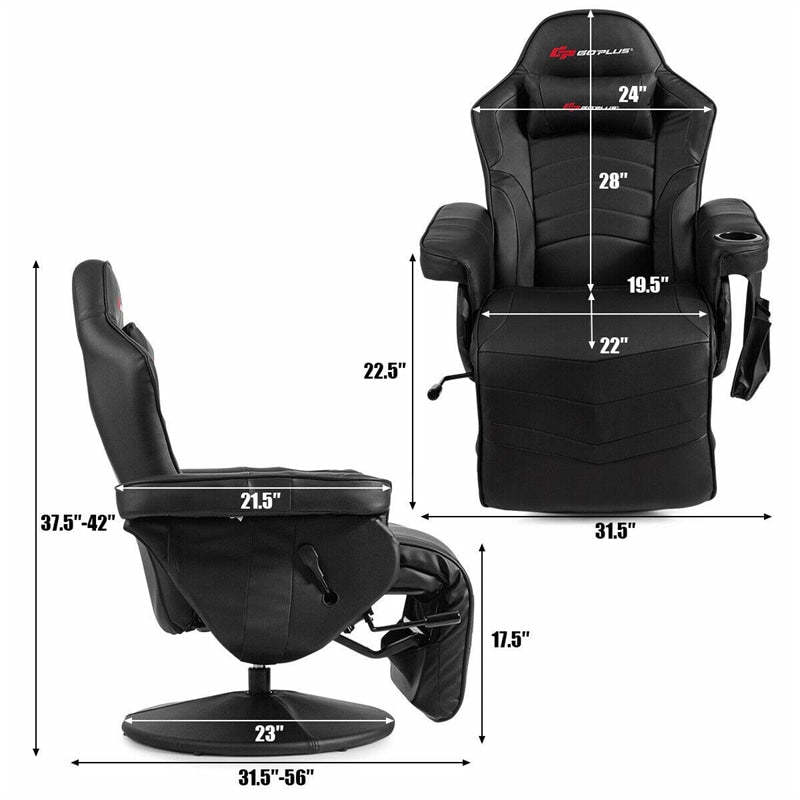 Gaming Recliner Massage Gaming Chair with Adjustable Backrest & Footrest, Ergonomic High Back PU Leather Computer Office Chair Swivel Game Sofa
