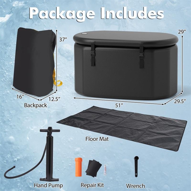 XL 129 Gal Oval Ice Bath Tub with Cover, Pump, Backpack, Portable Inflatable Cold Plunge Tub for Cold & Hot Therapy, Indoor/Outdoor Use
