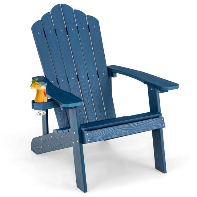 Outdoor HIPS Adirondack Chair, Weather Resistant Wood Fire Pit Chair with Hidden Cup Holder & 380 LBS Capacity for Patio, Backyard, Garden