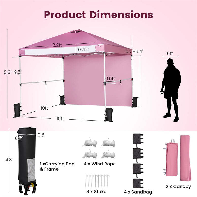 10' x 10' Commercial Pop Up Canopy Tent with Sidewalls, Roller Bag & Hanging Bars, Portable Instant Market Tent for Outdoor Events, Camping