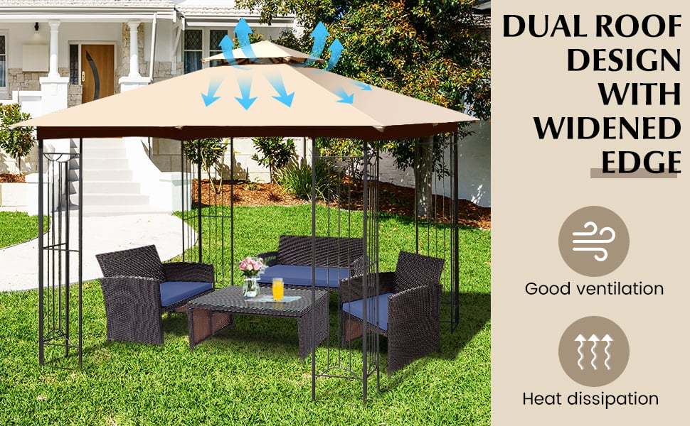 10 x 10 FT Patio Gazebo Double Roof Outdoor Canopy Gazebo Heavy-Duty Steel Frame Gazebo Garden Pavilion Shelter