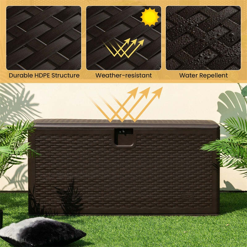 120 Gallon Resin Deck Box Outdoor Storage Box Patio Bin Container with Gas Struts for Furniture Cushions Garden Tools Toys