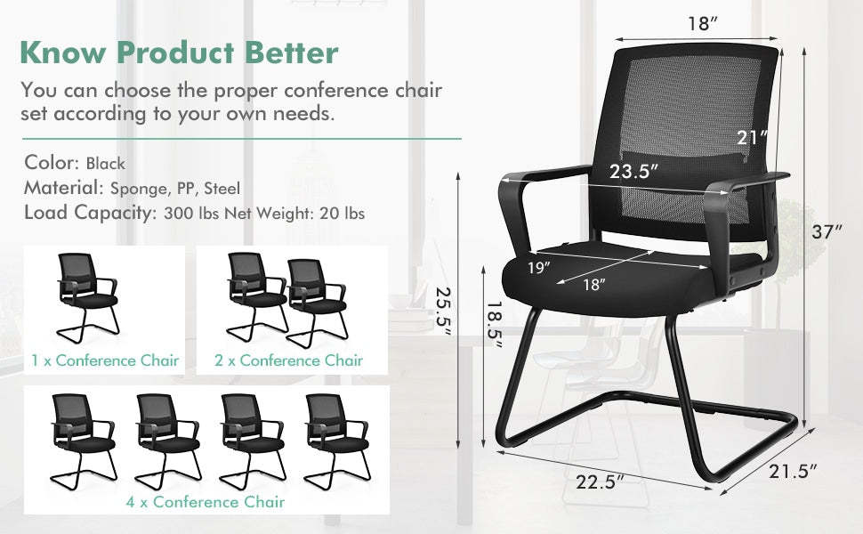 Mid Back Mesh Office Guest Chair Conference Chair with Adjustable Lumbar Support & Upholstered Seat