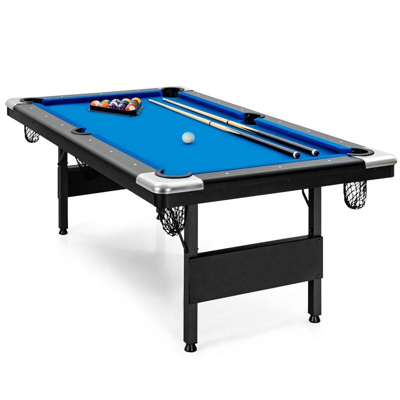 6FT Folding Pool Table, 76" Portable Billiard Table with Accessory Kit, 2 Cues, 16 Balls, Chalk, Brush, Adjustable Feet for Kids & Adults Family Game