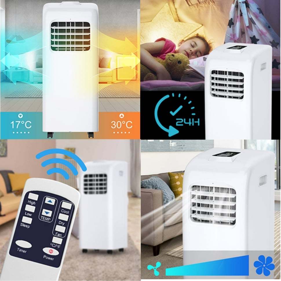 8000 BTU Portable Air Conditioner 3-in-1 Air Cooler Dehumidifier Function with Remote Control LED Display Window Kit