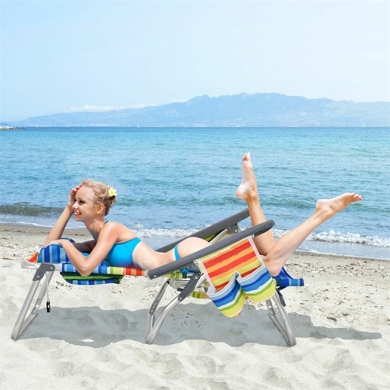4 Pack Folding Backpack Beach Chairs, 5-Position Adjustable Sling Camping Chairs Reclining Beach Chairs with Head Pillows, Ice Pack, Cup Holder