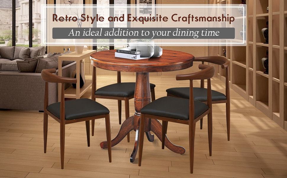 32" Round Pub Pedestal Side Table Wooden Dining Table with Adjustable Foot Pads