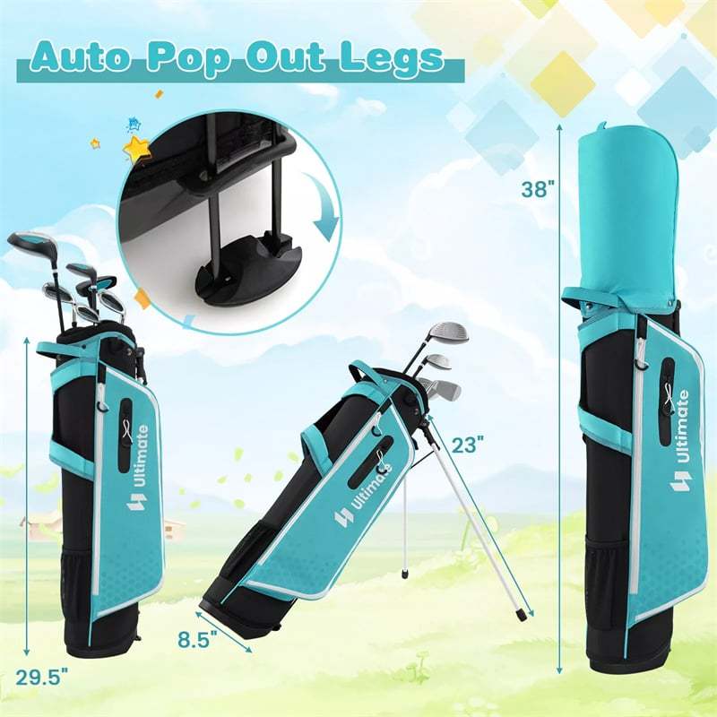 7 Pieces Junior Golf Club Set for Kids Ages 11-13 Right Hand, Children Golf Complete Set with #1 Driver, Head Cover & Stand Bag with Rain Hood