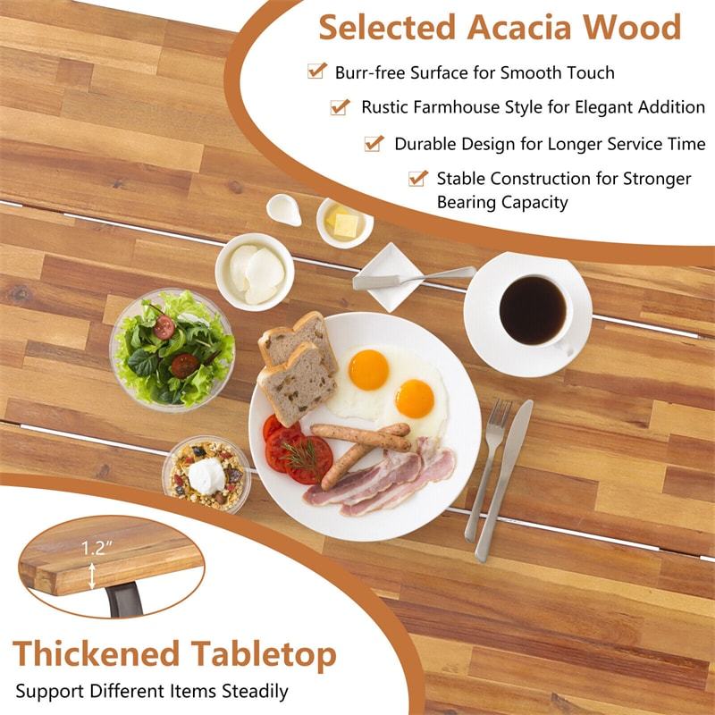 Acacia Wood Picnic Table Bench Set for 4-6 Persons, 6FT Large Camping Table Outdoor Dining Table with Built-in Benches, Umbrella Hole, 800Lbs Capacity