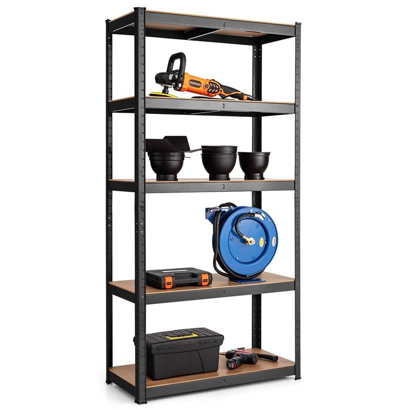 5-Tier Metal Storage Shelves, Heavy Duty Steel Shelving Unit, Adjustable Garage Tool Organizer Rack, Bolt-Free Assembly, 2000 lbs Capacity