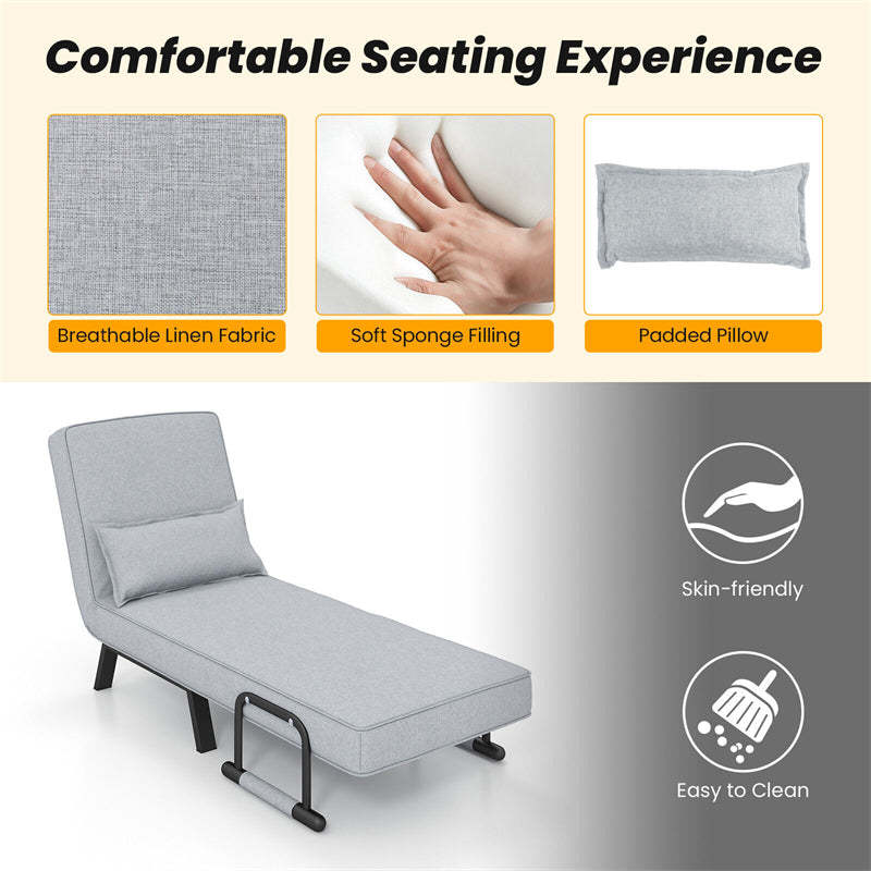 Convertible Sleeper Chair, 4-in-1 Folding Sofa Bed 6-Position Adjustable Backrest w/ Pillow, Reclining Chaise Sleeper Sofa for Living Room
