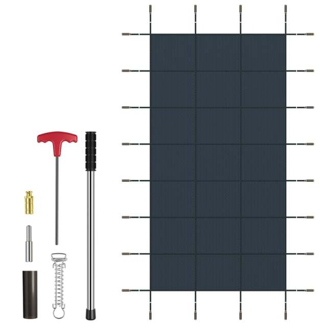 Safety Pool Cover for 32 x 16FT Inground Swimming Pools, Rectangle Winter Leaf Net Pool Cover with Mesh & Installation Tools for Backyard Yard