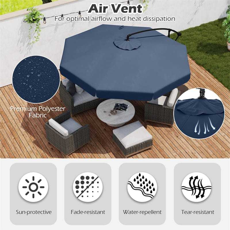 10FT Offset Cantilever Umbrella with Cover, Tilt Adjustment & Crank, 8-Rib Heavy-Duty Vented Ruffled Patio Umbrella for Poolside/Garden/Deck
