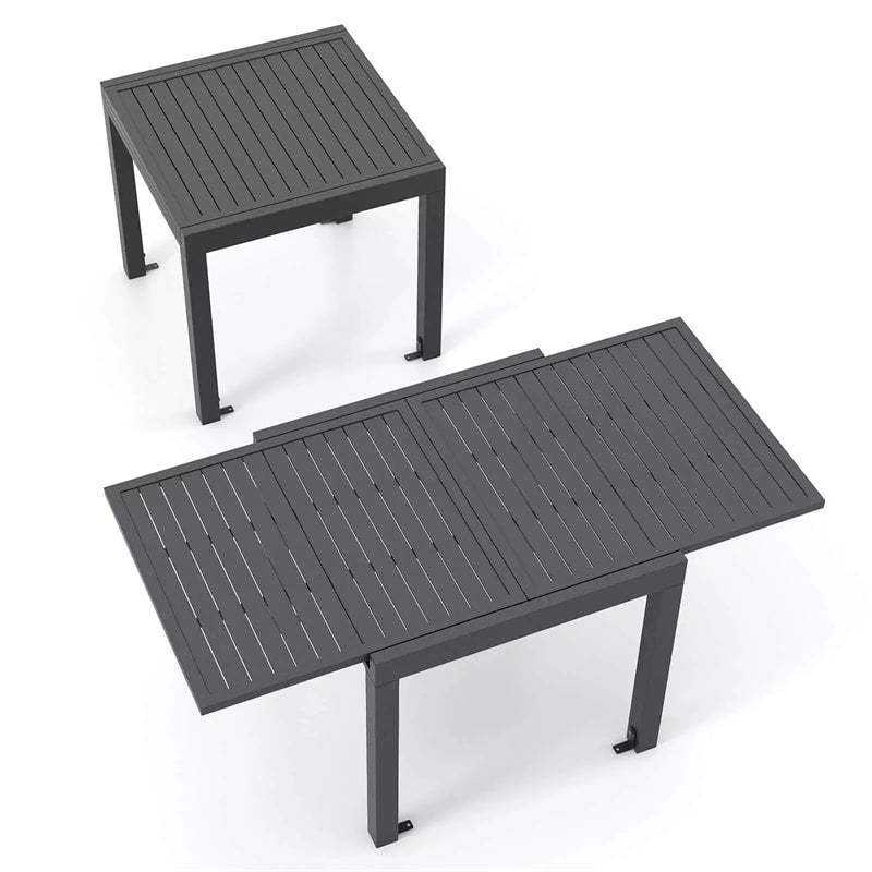 Extendable Outdoor Dining Table for 4-6, All-weather Aluminum 31.5"-63" Expandable Patio Dining Table with Slatted Tabletop for Backyard Garden Deck