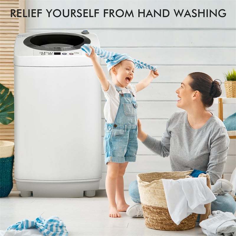 Portable Washing Machine, Full-Automatic Washer & Spin Dryer Combo with Built-in Pump Drain, 8Lbs Capacity Compact Laundry Washer for Apartments, RVs