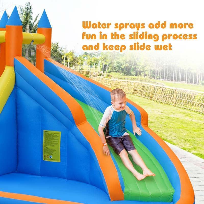 Inflatable Water Slide Mighty Bounce House Jumper Giant Bouncy Waterslide Park with Climbing Wall & Splash Pool for Kids Backyard Fun