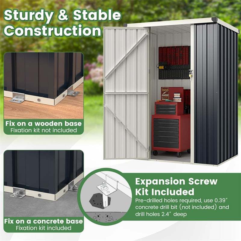 3.8x2.8FT Outdoor Metal Storage Shed with Lockable Door & Snap-On Assembly, All-Weather Steel Utility Tool House for Garden/Yard/Lawn, Bikes/Equipment