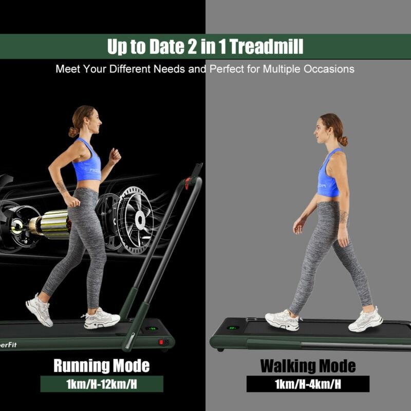 2.25HP 2-in-1 Folding Under Desk Treadmill with LED Display, Remote & APP Control, Portable Electric Walking Running Machine for Home Office