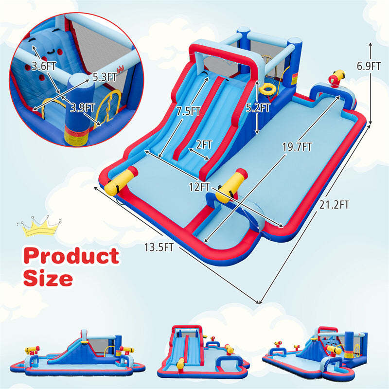 Inflatable Water Slide Kids 9-in-1 Giant Waterslide Park Bounce House with Dual Long Slides, Splash Pool for Outdoor Indoor Racing Fun
