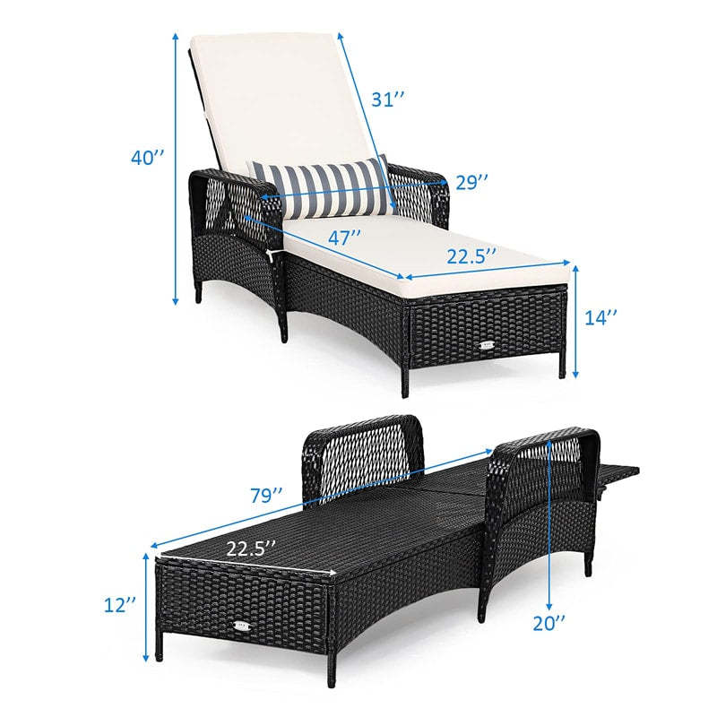 2PCS Rattan Outdoor Chaise Lounge Chairs w/ 6-Gear Adjustable Backrest, Removable Cushions, Pillow, Patio Sun Lounger for Poolside, Balcony