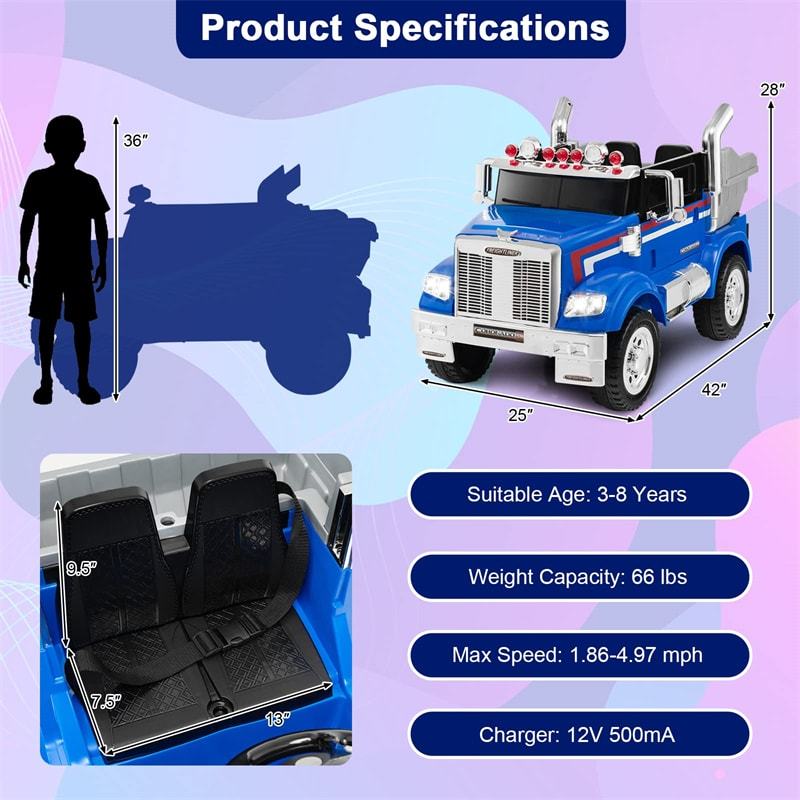 Electric Car for Kids 12V Licensed Freightliner Ride on Dump Truck with Remote Control & Rear Loader
