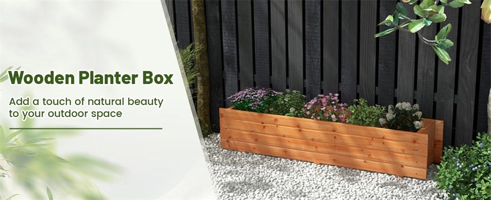 Wooden Raised Garden Bed, Rectangle Planter Box with Removable Bottom & Drainage Holes, Wood Planter Bed for Vegetables, Flowers, Herbs