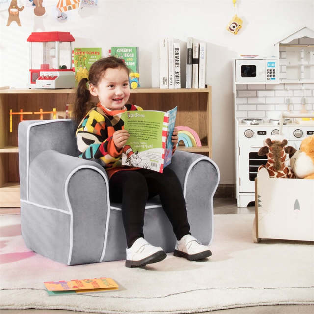 Kids Couch, Toddler Soft Sofa with Removable Washable Velvet Surface for Play Room, Nursery, Preschool, Foam Filled Armchair for 0-5 Boys & Girls