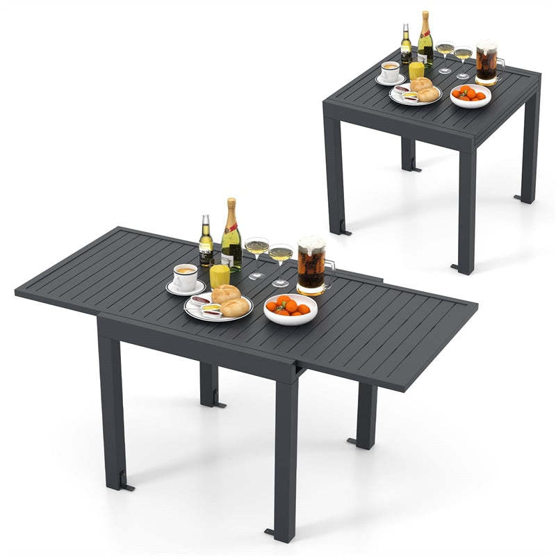 Extendable Outdoor Dining Table for 4-6, All-weather Aluminum 31.5"-63" Expandable Patio Dining Table with Slatted Tabletop for Backyard Garden Deck
