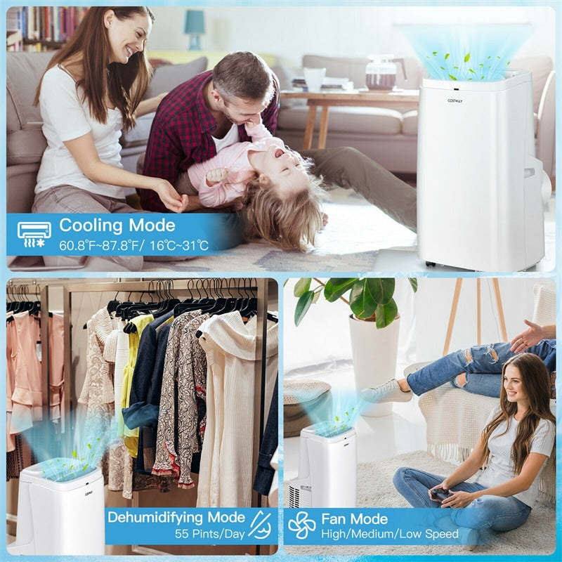 9000 BTU Portable Air Conditioner, 3-in-1 Quiet AC Unit with Fan & Dehumidifier, Remote Control for Rooms up to 350 sq.ft, Home Office, Bedroom