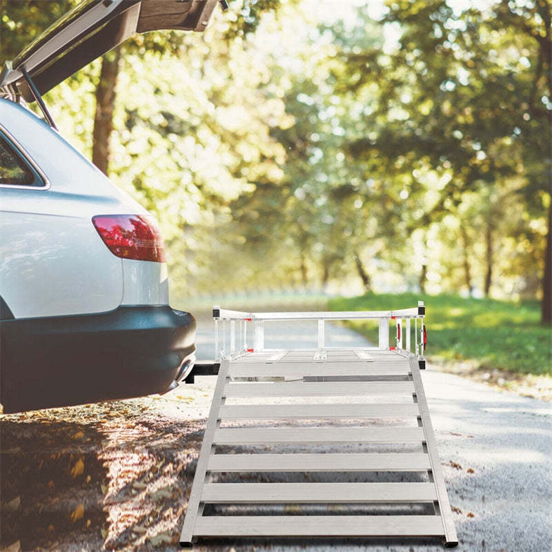 500LBS Aluminum Hitch Cargo Carrier with Ramp & High Side Rails, Mobility Scooter & Wheelchair Carrier for Truck SUV RV, Fits Class III/IV 2" Receiver