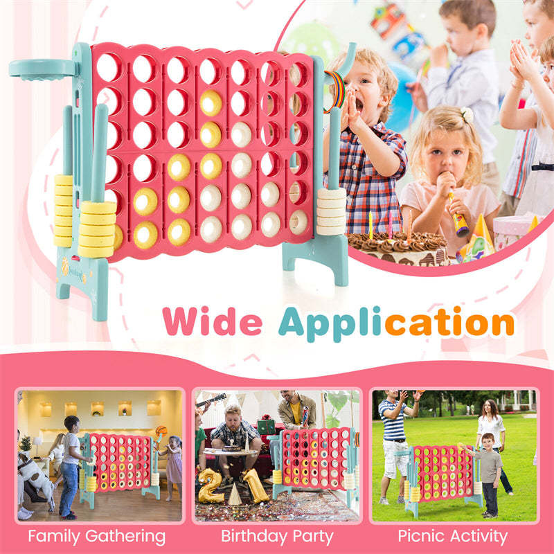 Giant 4-in-A-Row Game Set with 42 Jumbo Rings, Basketball Hoop, Quick-Release Slider, 2.5FT Indoor/Outdoor Connect Game for Kids & Adults