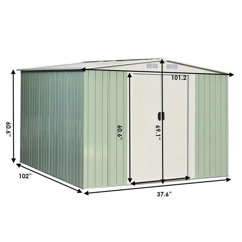 8ft x 8ft Galvanized Steel Outdoor Storage Shed Heavy Duty Garden Tool Storage House with Sliding Door