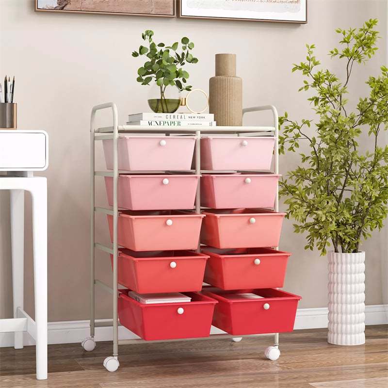10 Drawer Rolling Cart, Storage Cart Organizer with Wheels, Mobile Utility Cart for Classroom, Office, Home, Craft, Art, Paper, Salon