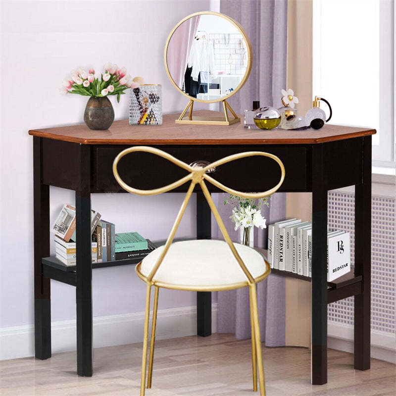 Corner Desk Triangle Computer Desk Laptop Writing Table Workstation Vanity Desk with Drawers & Storage Shelves