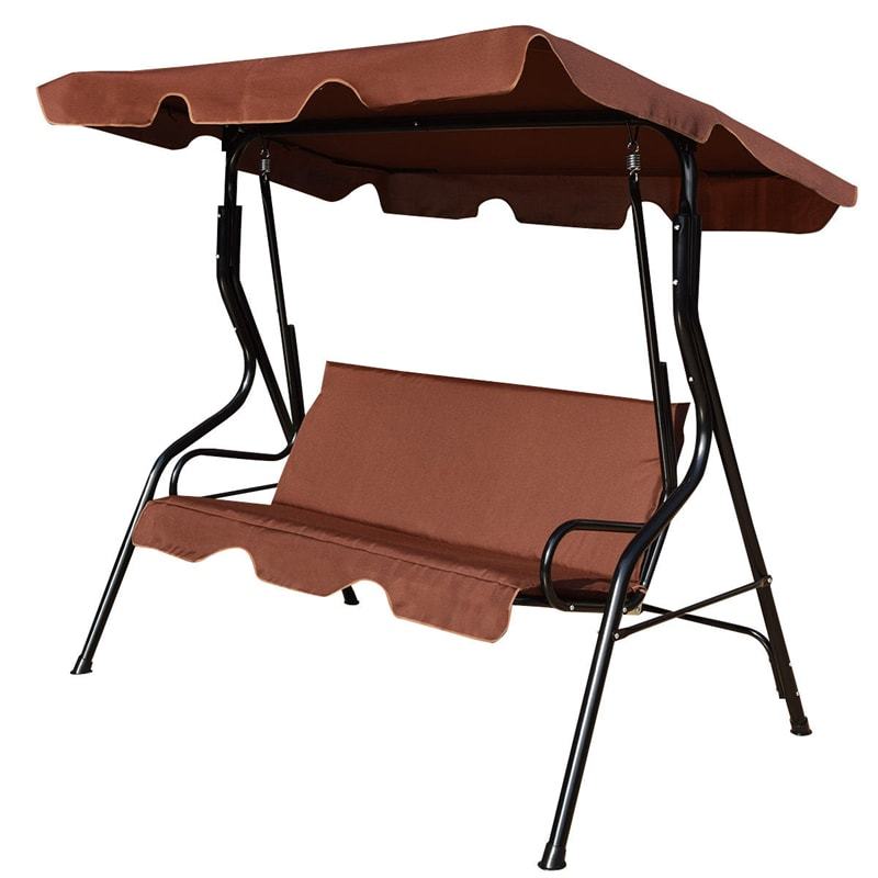 3-Seat Patio Swing with Adjustable Canopy & Removable Cushion, Powder-Coated Steel Frame Outdoor Porch Swing for Backyard, Garden, Balcony