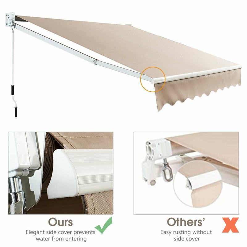 10x8.2FT Retractable Awning, Weatherproof Aluminum Sun Shade with Manual Crank for Patio, Balcony & Restaurant