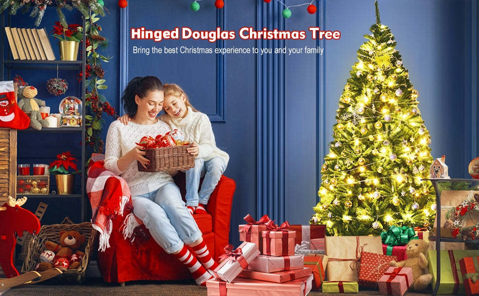 7.5 Ft Artificial Douglas Christmas Tree Hinged 2254 Branch Tips with Foldable Solid Metal Stand