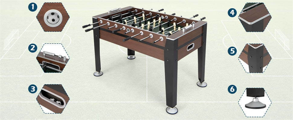 54” Foosball Table Soccer Game Table Competition Sized Football Arcade Table for Adults Kids with 2 Balls