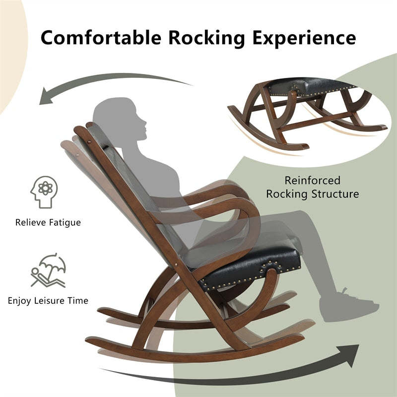 PU Leather Rocking Chair Modern Rocker with Cushion and Rubber Wood Frame for Nursery Living Room Bedroom Lounge Office