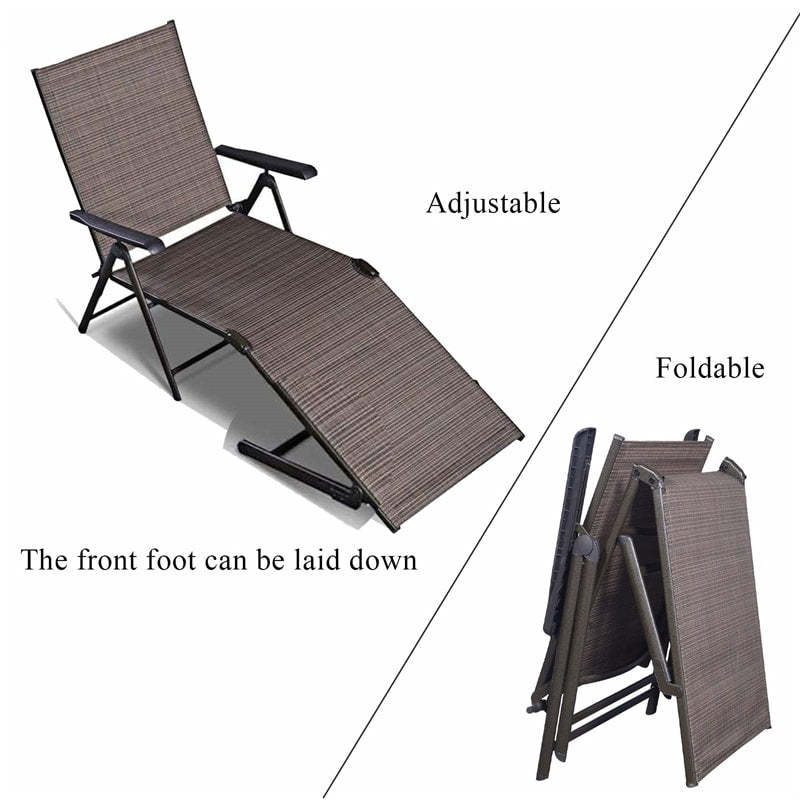 2PCS Outdoor Chaise Lounge Folding Patio Lounge Chairs Steel Fabric Sun Loungers Adjustable Reclining Chairs for Poolside Beach Garden Yard