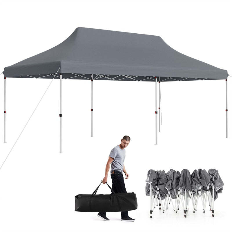 10 x 20FT Pop Up Canopy, Instant Setup Outdoor Canopy Tent with 6 Sandbags & Carrying Bag, UPF50+ Sun Protection Tent for Events, Camping