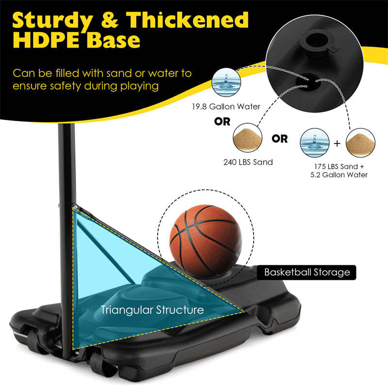 Outdoor Indoor Portable Basketball Hoop System 4.25-10FT Adjustable Basketball Goal with 44’’ Shatterproof Backboard & Fillable Base