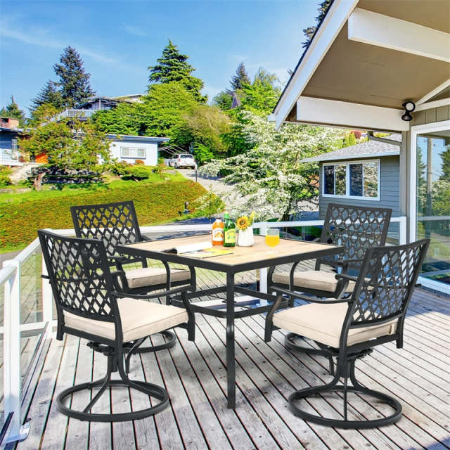 Swivel Patio Dining Chairs Set of 2, Metal Frame Lattice Outdoor Chairs 360 Rotation with Cushions & Curved Armrests for Porch Lawn Garden Yard