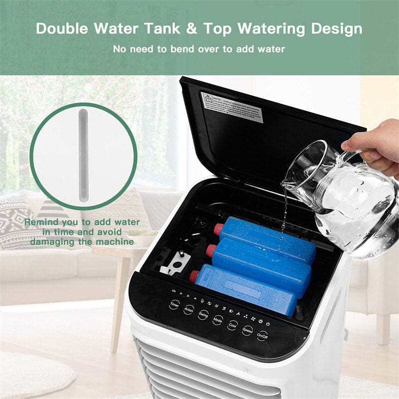 4-in-1 Portable Evaporative Air Cooler Bladeless Cooler with 12L Water Tank 4 Ice Boxes & Remote Control