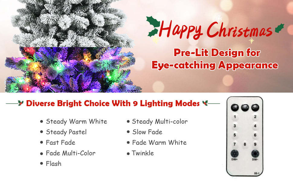 5ft Pre-lit Snow Flocked Christmas Tree with LED Lights and Remote Controller
