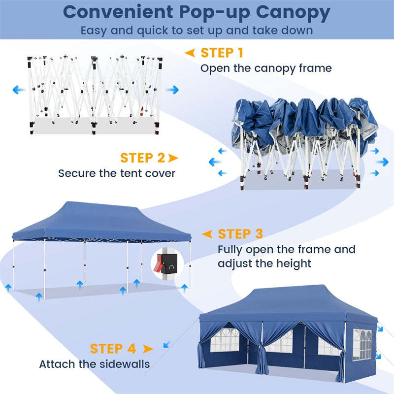 10x20FT Pop Up Canopy with 6 Removable Sidewalls & Carry Bag, UPF50+ Instant Setup Outdoor Canopy Tent for Weddings, Parties, Backyard & Beach